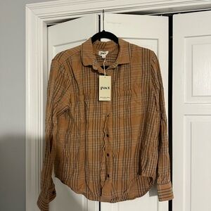Pact Tan and Gray Flannel Shirt